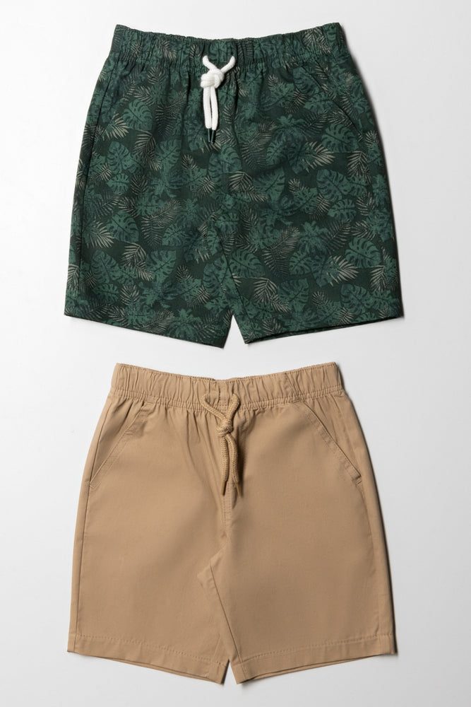 2 Pack Woven Shorts Green & Stone