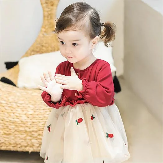 Baby Kid Girls Color-blocking Fruit Dresses And Solid Color Bow Accessories Socks Wholesale 22081106