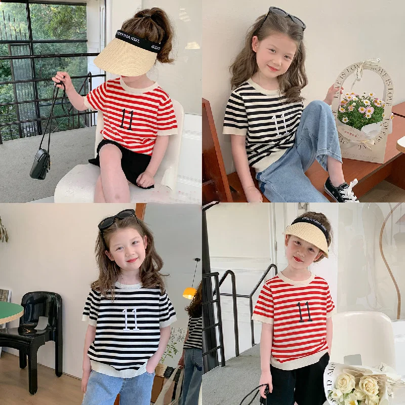 Baby Kid Girls Striped Letters T-Shirts Wholesale 230330320