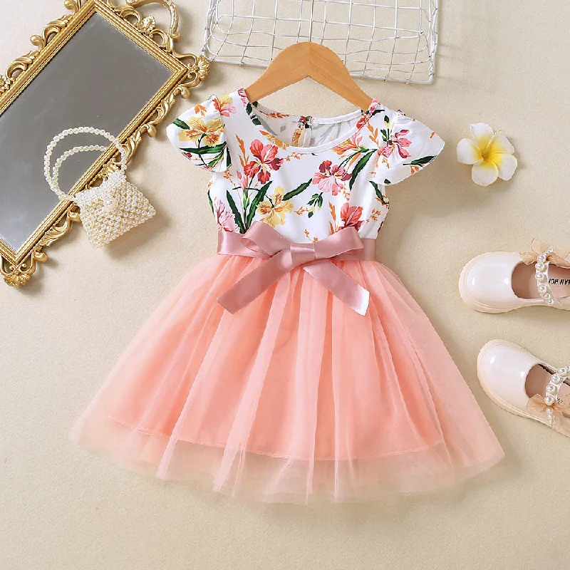 Baby Kid Girls Flower Bow Print Dresses Wholesale 230411224