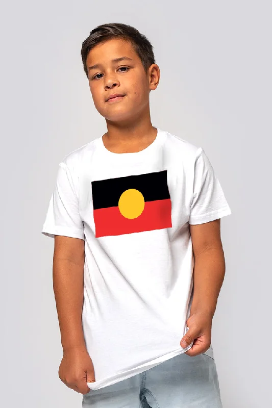 "Raise the Flag" Aboriginal Flag (Large) White Cotton Crew Neck Kids T-Shirt