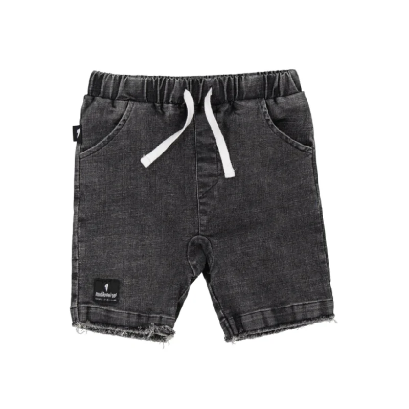 Acid Wash Black Denim Shorts