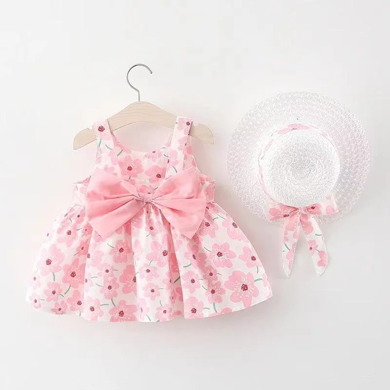 Baby Girls Flower Bow Print Dresses Wholesale 220330193