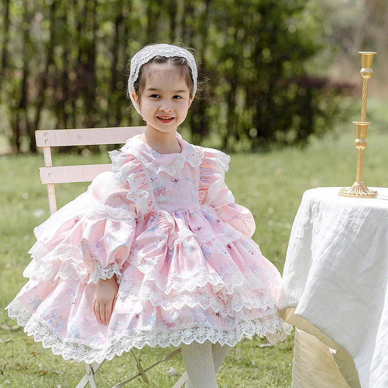 Baby Kid Girls Bow Lace Print Dressy Birthday Party Dresses Princess Dresses Wholesale 768410242