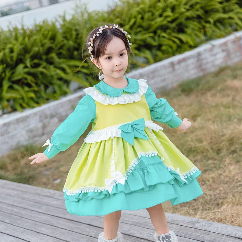 Baby Kid Girls Color-blocking Bow Dressy Birthday Party Spanish Dresses Princess Dresses Wholesale 085910295