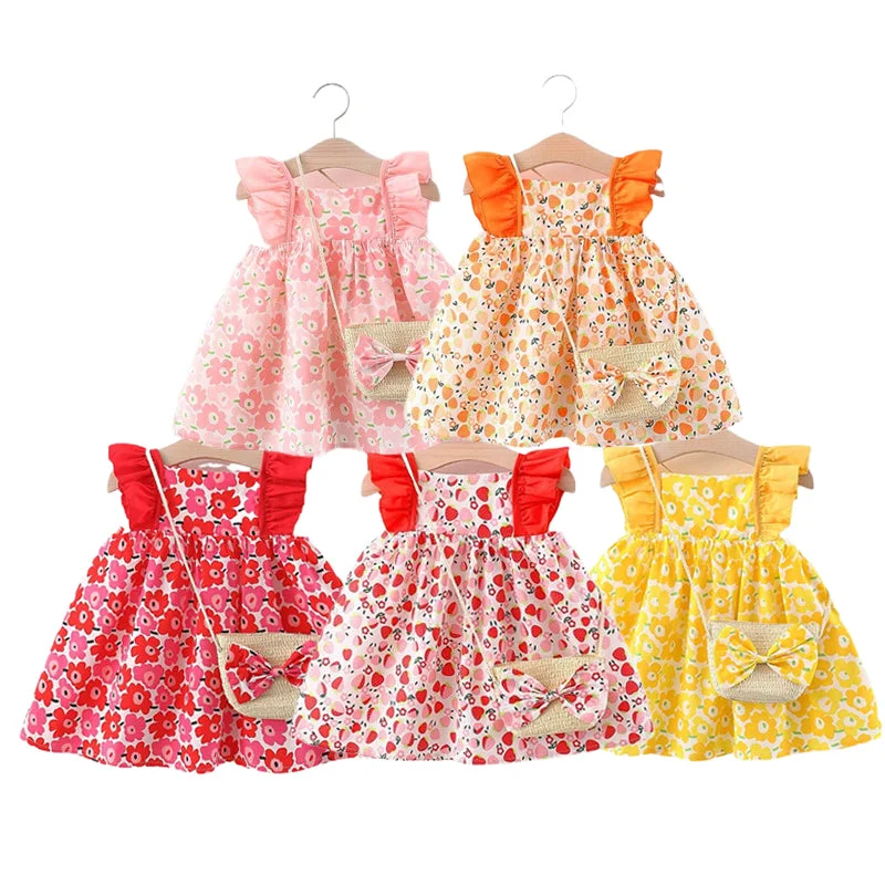 Baby Kid Girls Fruit Print Dresses And Bag Wholesale 220330361