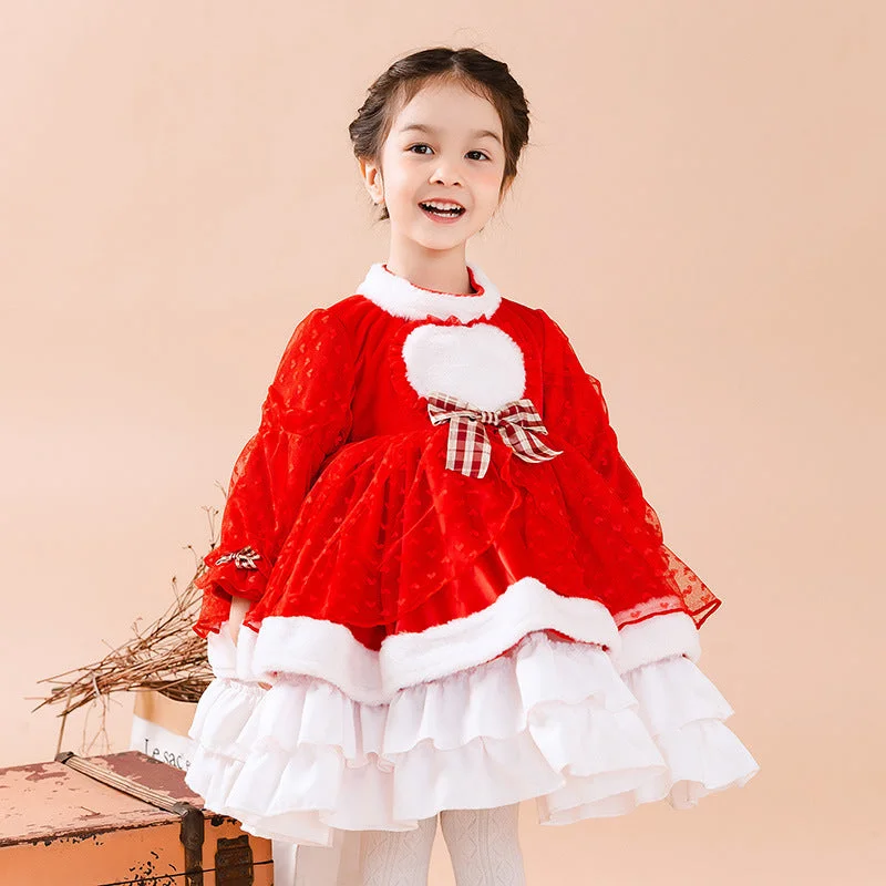 Baby Kid Girls Love heart Bow Lace Dressy Birthday Party Dresses Princess Dresses Wholesale 096010279