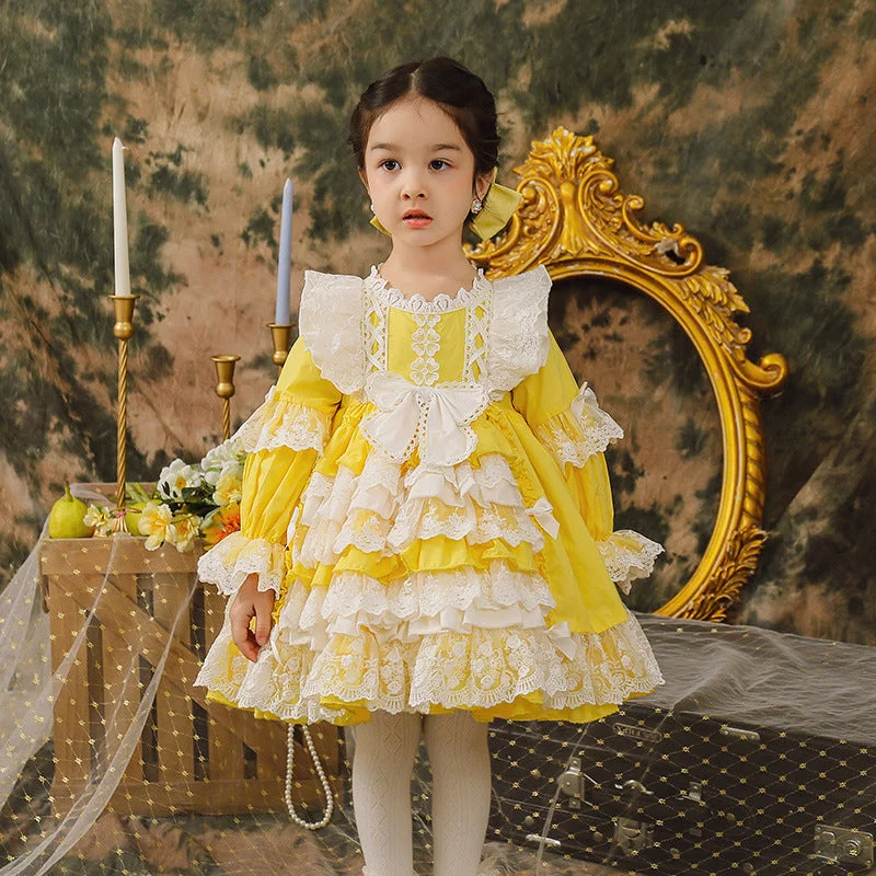 Baby Kid Girls Solid Color Bow Lace Dressy Dresses Princess Dresses Wholesale 211115722