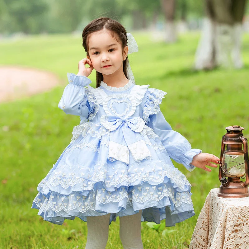 Baby Kid Girls Solid Color Bow Lace Dressy Dresses Princess Dresses Wholesale 211115737