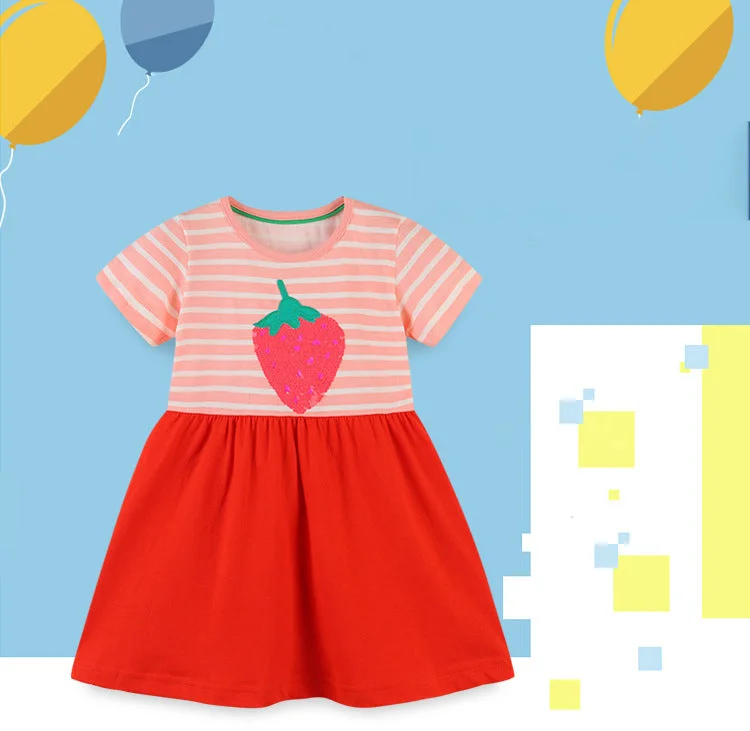 Baby Kid Girls Striped Fruit Dresses Wholesale 220414255