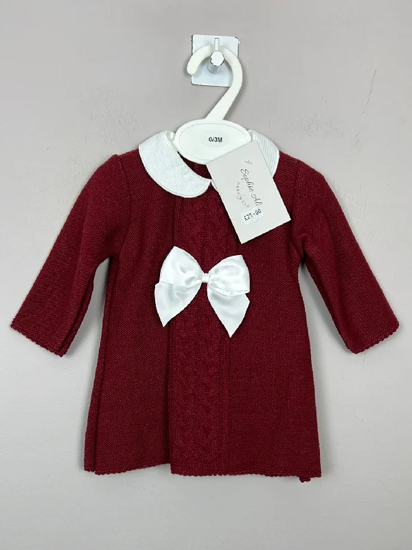 Be Bo Burgundy cable knit bow dress BNWT 0-3m, 3-6m