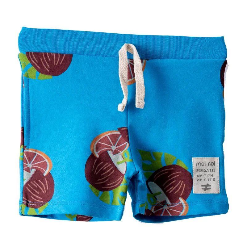 Blue Coconut Print Cotton Shorts