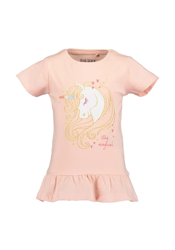 Blue Seven Girl Unicorn Peplum Tee, Pink