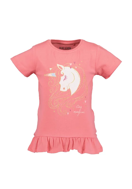 Blue Seven Girl Unicorn Peplum Tee, Pink