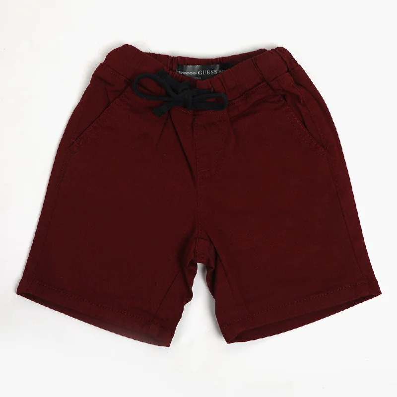 Boys Cotton Plain Short - Maroon