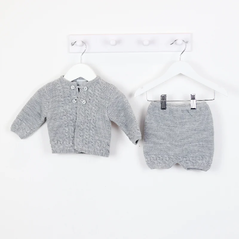 Boys Grey Knitted Jacket & Shorts