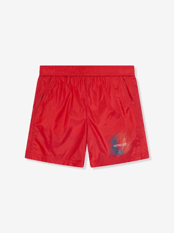 Moncler Enfant Boys Logo Swim Shorts in Red