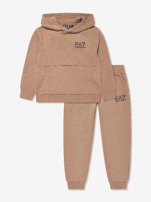 EA7 Emporio Armani Boys Logo Tracksuit in Beige