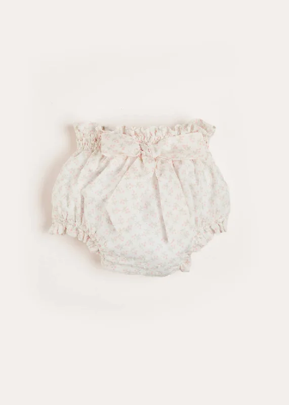 Tilly Floral Print Bloomers With Bow Detail in Pink (1-6mths)