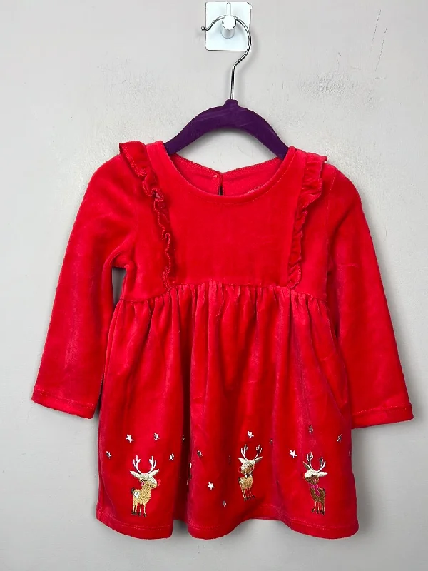 Dunnes red velvet embroidered dress 6-9m