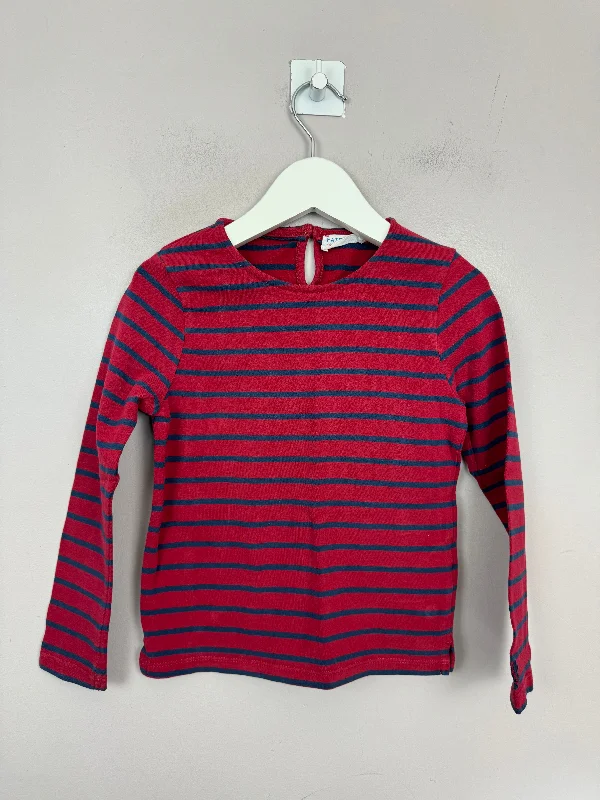 Fat Face Burgundy Stripe T-shirt 3-4y