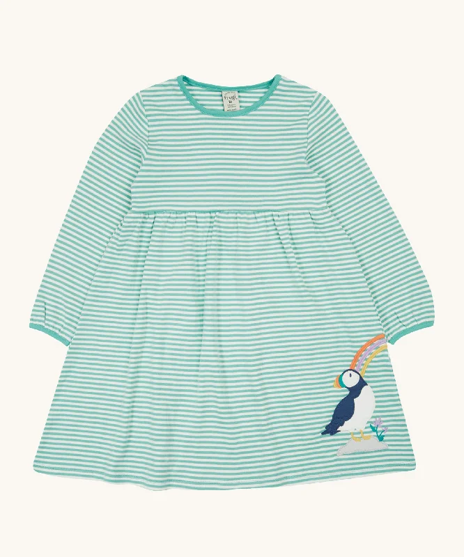 Frugi Dolcie Dress - Moss Stripe/Puffin Rainbow