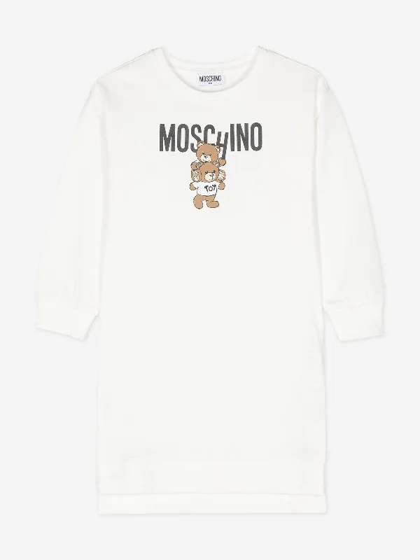 Moschino Girls Bear Logo Sweater Dress in Ivory