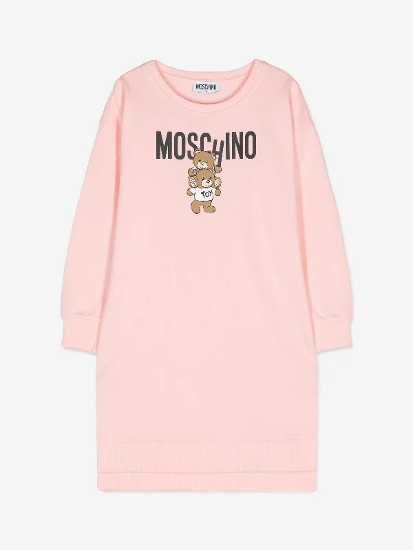 Moschino Girls Bear Logo Sweater Dress in Pink