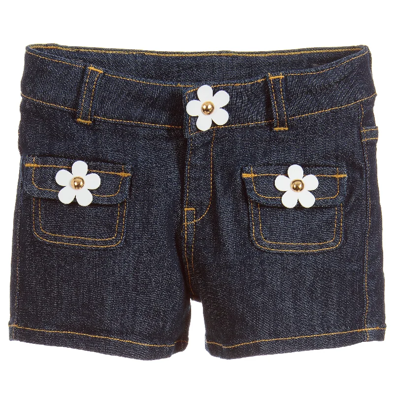 Girls Blue Denim Daisy Shorts