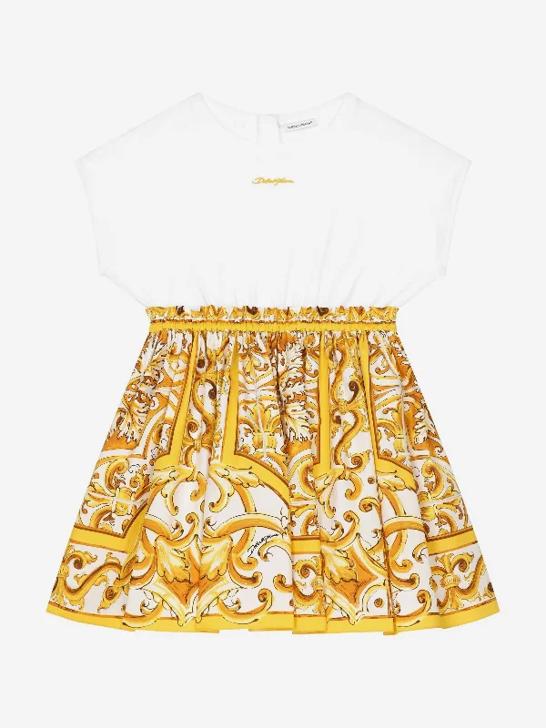 Dolce & Gabbana Girls Cotton Maiolica Dress in Multicolour