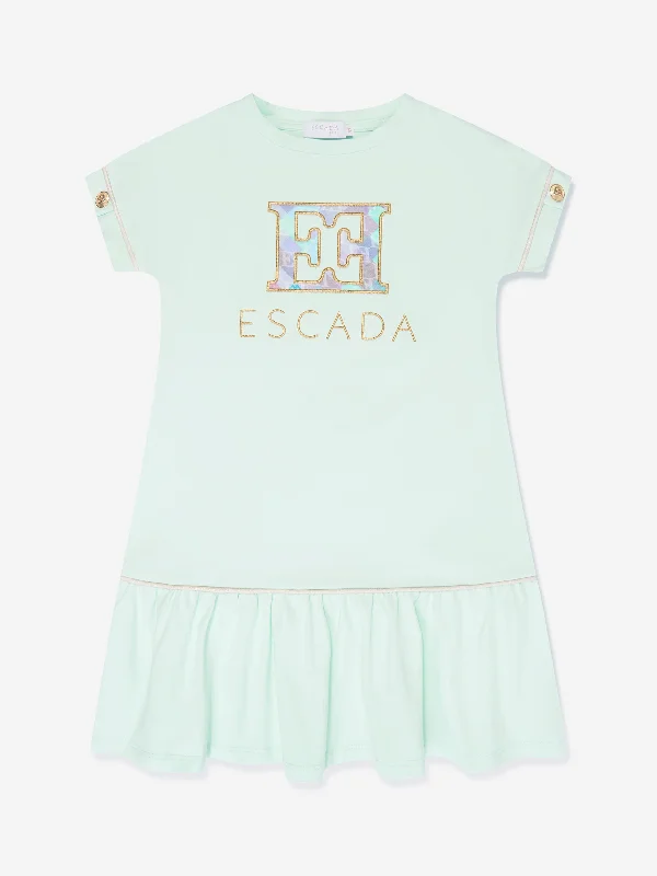 Escada Girls Embroidered Logo T-Shirt Dress in Blue