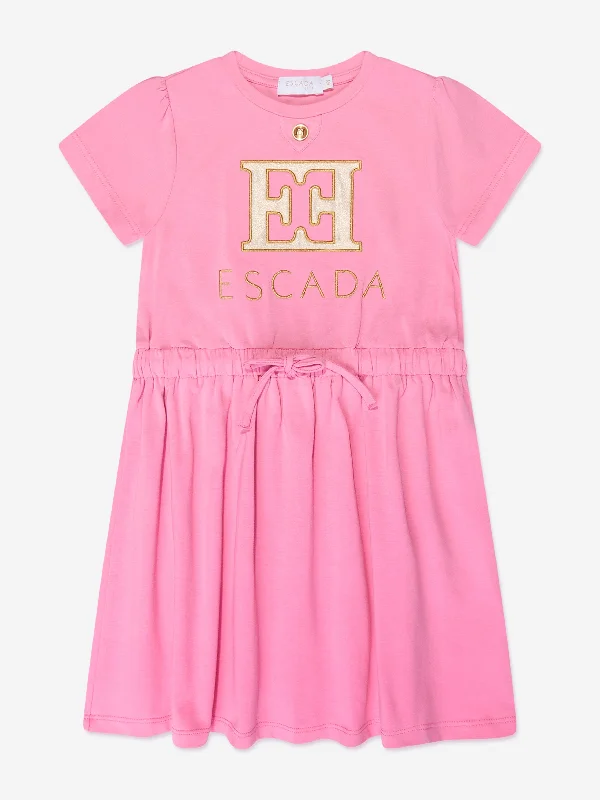 Escada Girls Embroidered Logo T-Shirt Dress in Pink