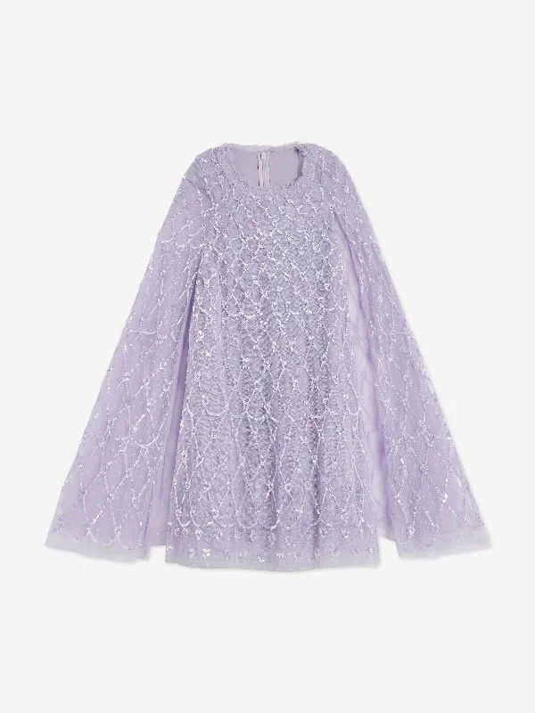 Needle & Thread Girls Heart Lattice Cape Dress in Purple