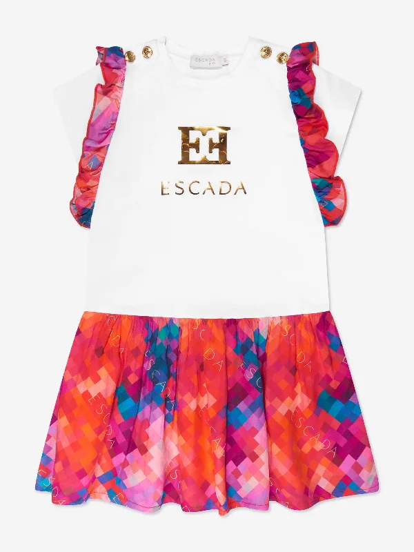 Escada Girls Logo Badge Dress in White