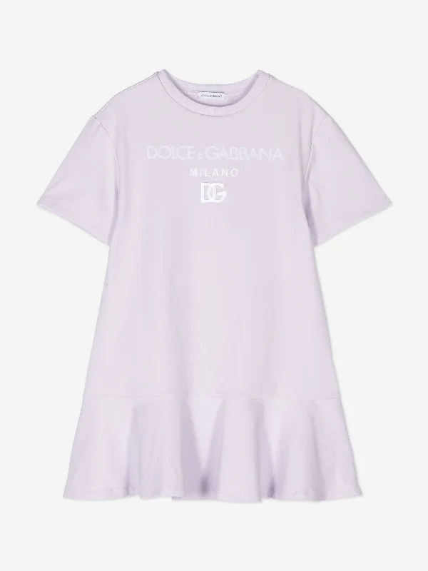 Dolce & Gabbana Girls Logo Jersey Dress in Purple