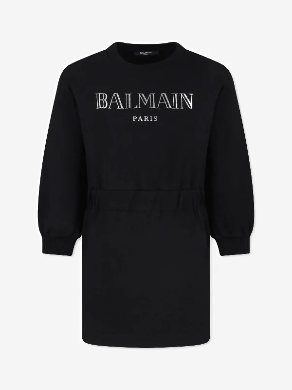 Balmain Girls Logo Sweater Dress in Black