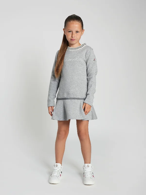 Moncler Enfant Girls Logo Sweater Dress in Grey