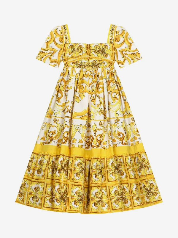 Dolce & Gabbana Girls Maiolica Maxi Dress in Yellow