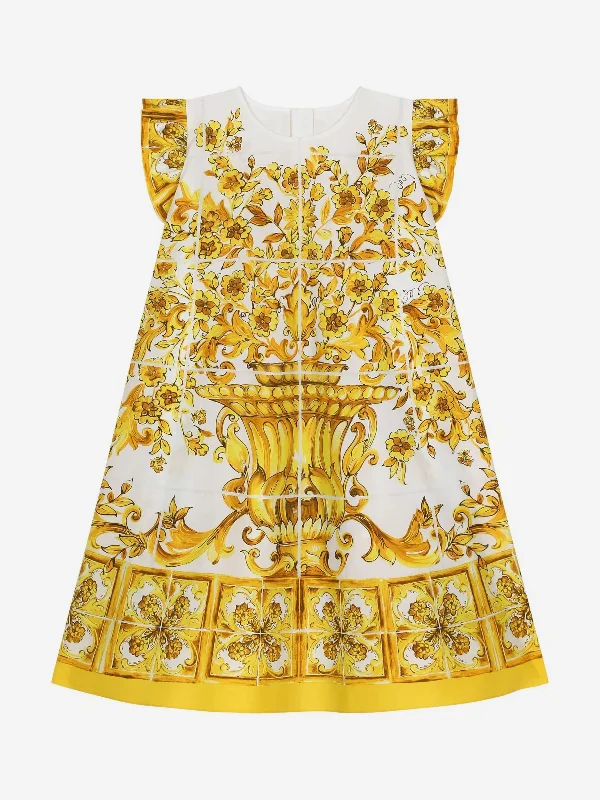 Dolce & Gabbana Girls Maiolica Print Dress in Yellow