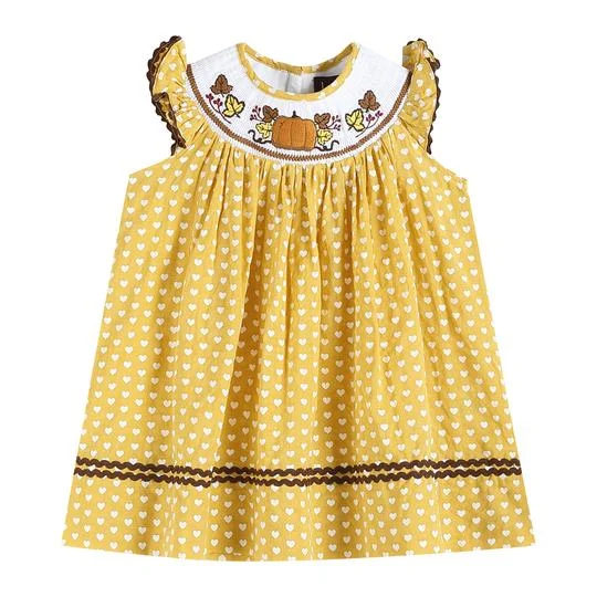 Heart Print Smocked Dress w/ Pumpkin