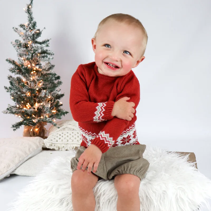 AW Juliana Christmas Boys Cord Shorts and Snowflake Knitted Jumper Set