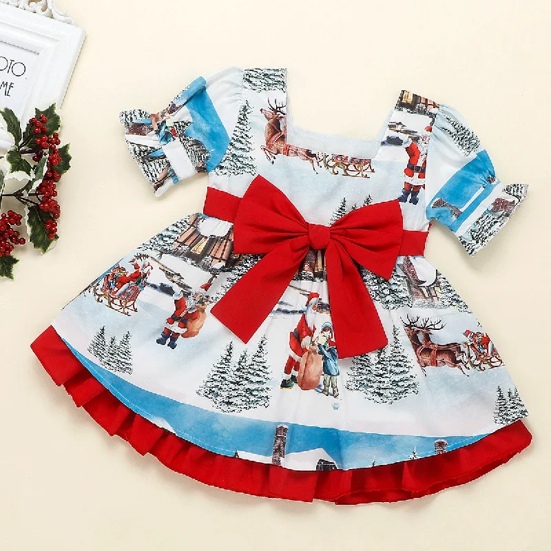 Kid Girl Christmas Santa Deer Bow Dress Wholesale 26195230