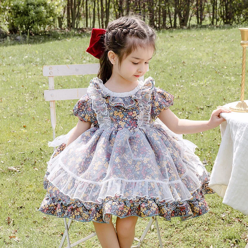 Kid Girls Flower Bow Lace Dresses Princess Dresses Wholesale 211115727