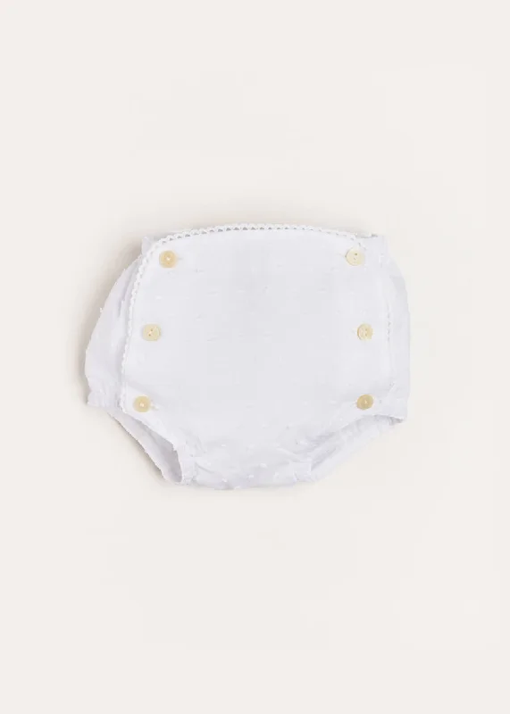 Lace Trim Embroidered Bloomers in White (1-6mths)