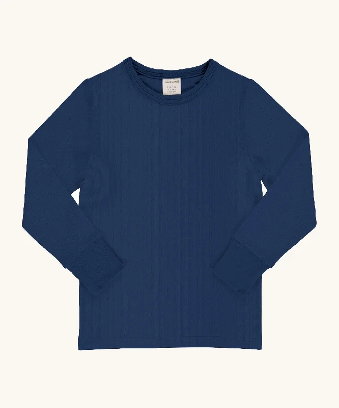 Maxomorra Solid Navy Long Sleeve Top