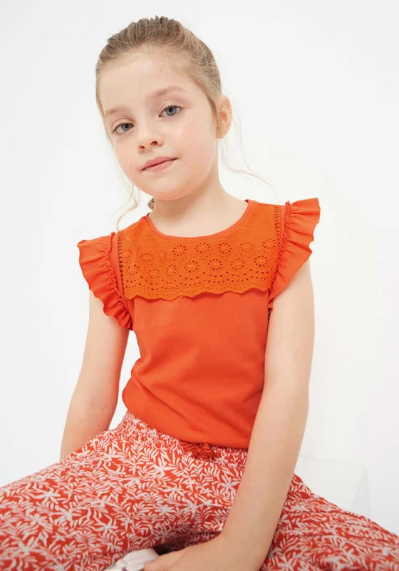 Mayoral Girl Frill Sleeveless Top, Orange