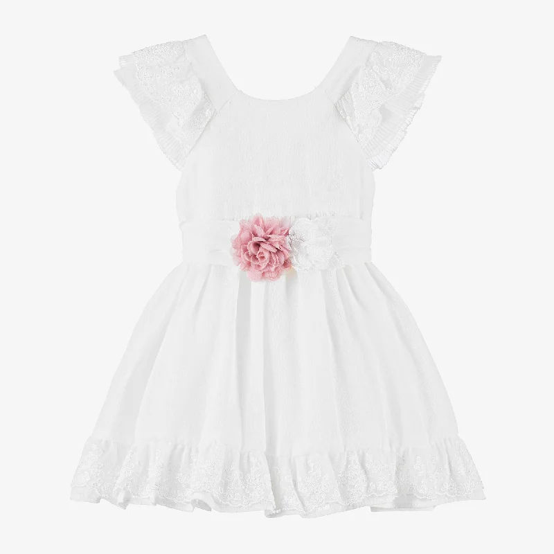 White Floral Applique Summer Dress