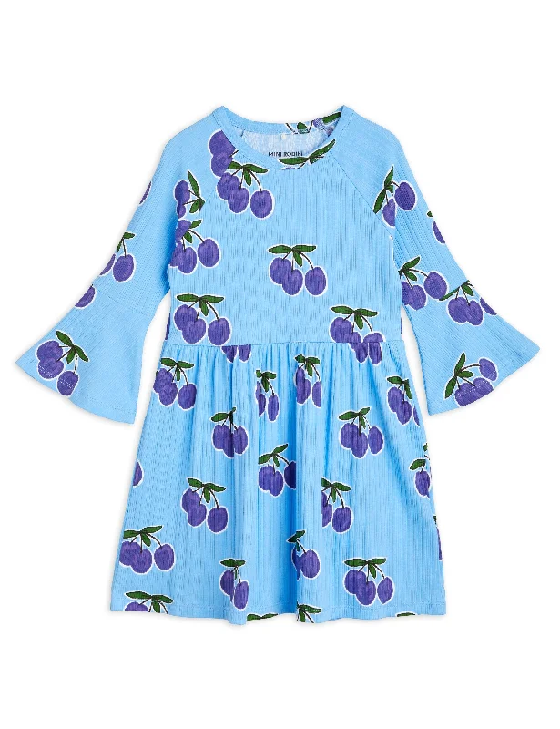 Mini Rodini Plum Trumpet Sleeve Dress - Blue