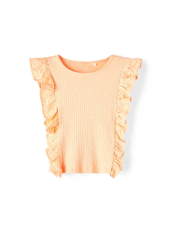 Name It Kid Girl Flone Frill Top, Peach Nectar