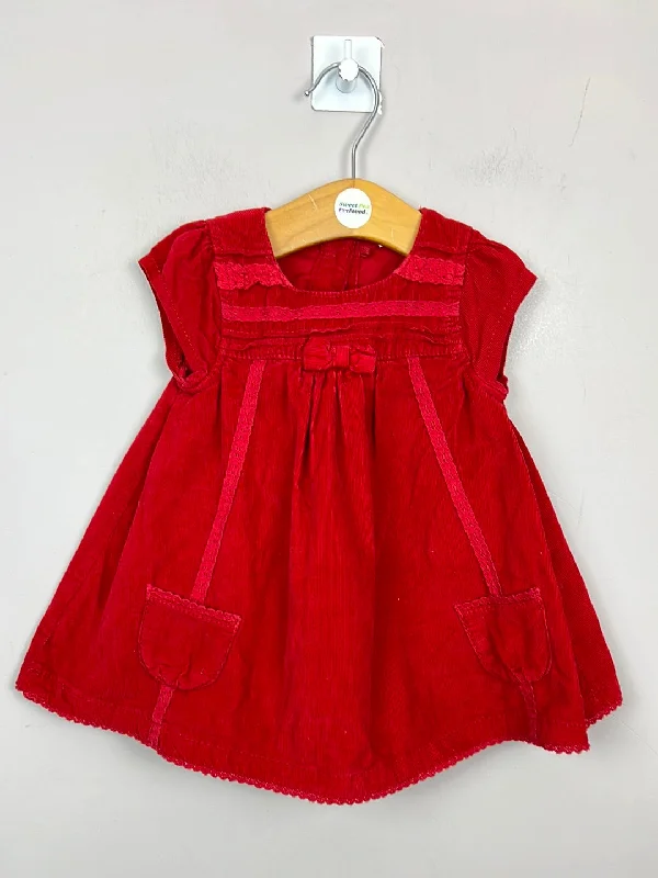 Next red needlepoint lace trim dress 3-6m